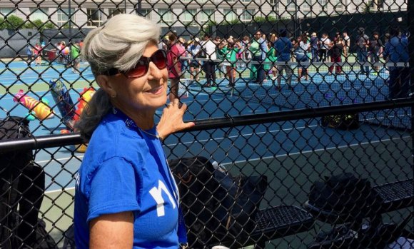 Joyce Short/NYJTL Serve Joy at Special Populations Festival on Roosevelt Island Short shares in the joyful spirit as kids pack the tennis court.